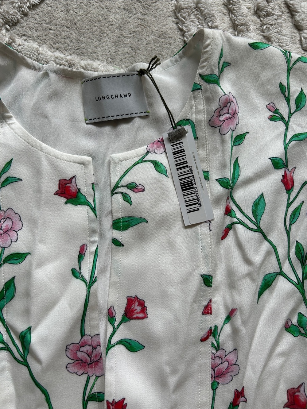 NWT Longchamp Floral  White Maxi Dress with Green Vine Detail - Picture 2 of 4